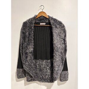 LA MADONA Vintage Faux Fur‎ Lined Y2K Knit Cardigan Size Medium